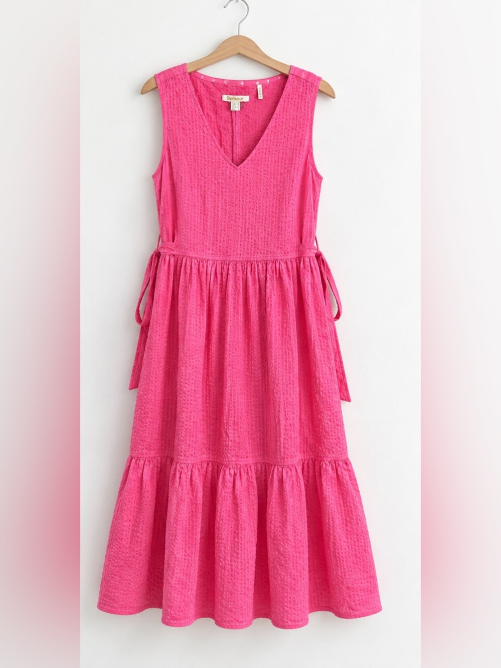 NWT Barbour Sea Daisy Dress Begonia Pink Seersucker Midi Size 10